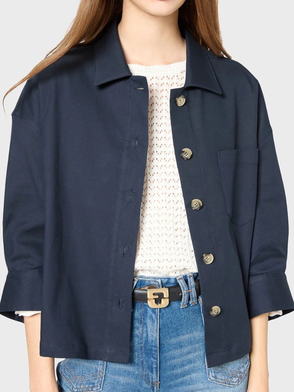 Gerard Darel Navy Cropped Button Jacket